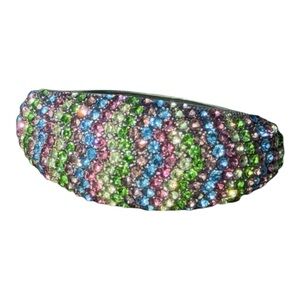 Vintage Maximalist Y2K Glam Statement Multicolor Pavé Crystal Clamper Bracelet